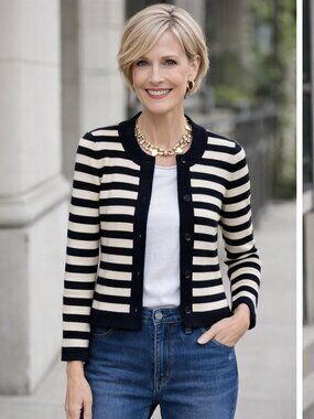 MARELLA Navy and Cream Striped Blazer